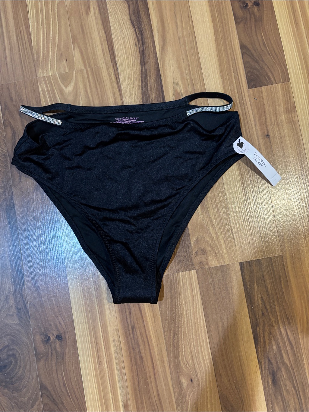 Victoria's Secret Black Bikini Bottom With Rhinestone Straps